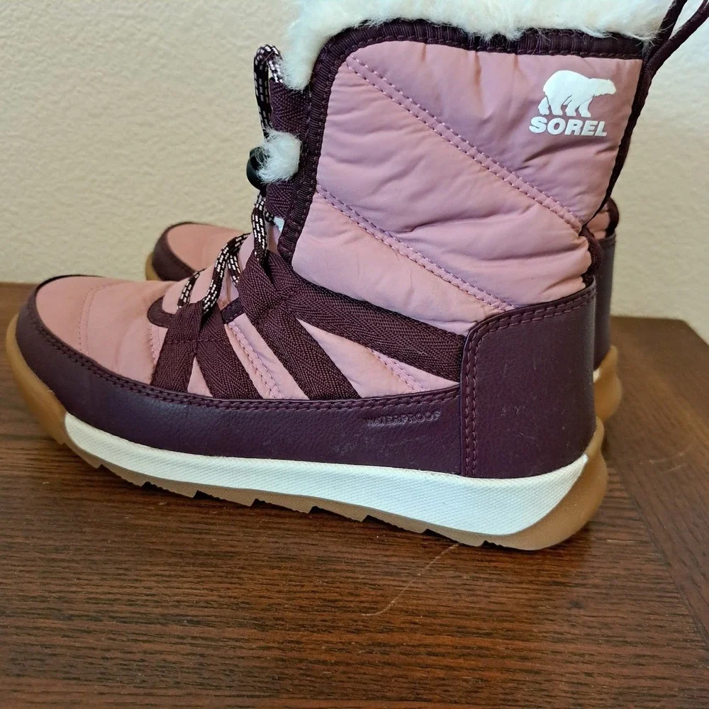 Sorel Whitney II Short Lace Waterproof Pink Plum Winter Boots Kids 3 NY5173-627